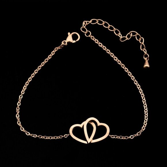 Heart love romantic bracelet dainty rose tone - Picture 2 of 8